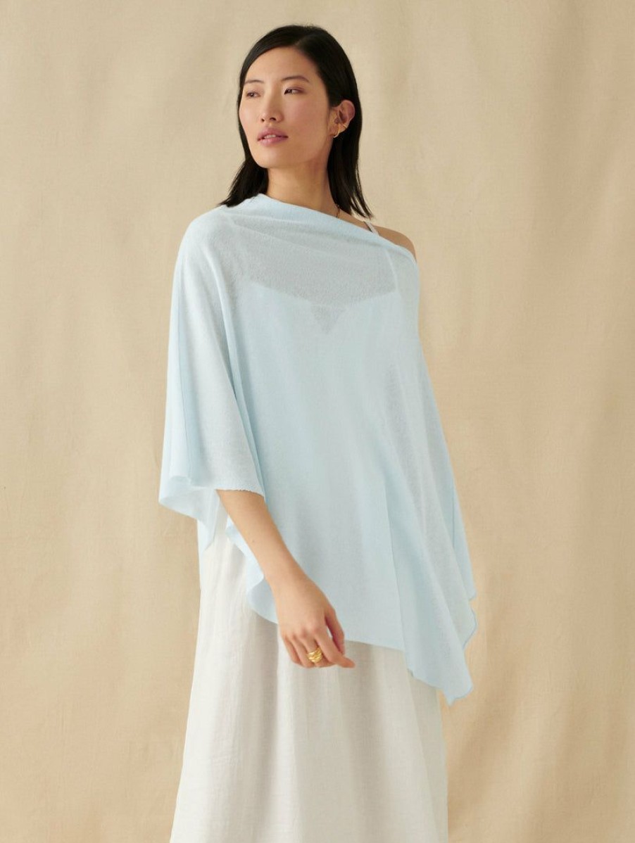 Apparel * | White + Warren Linen Blend Two Way Angled Topper Sky Blue Heather