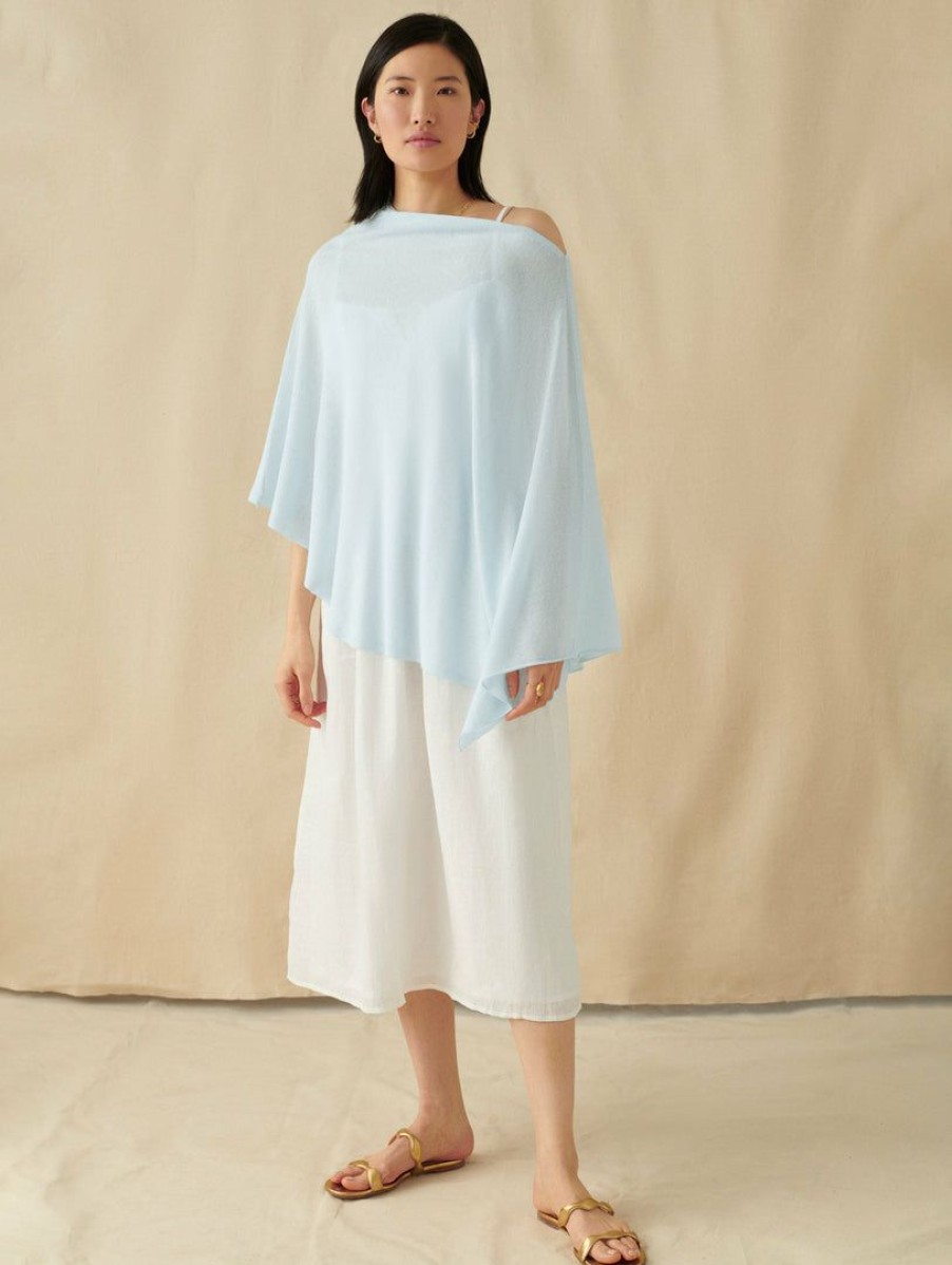 Apparel * | White + Warren Linen Blend Two Way Angled Topper Sky Blue Heather