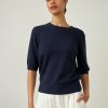 Apparel * | White + Warren Essential Cashmere Tee The New Twinset Deep Navy