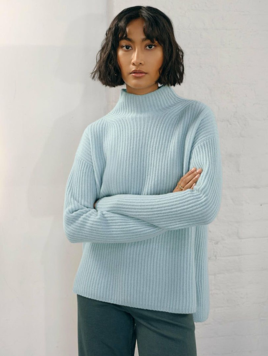 Apparel * | White + Warren Recycled Cashmere Ribbed Standneck Almost Gone Pale Jade