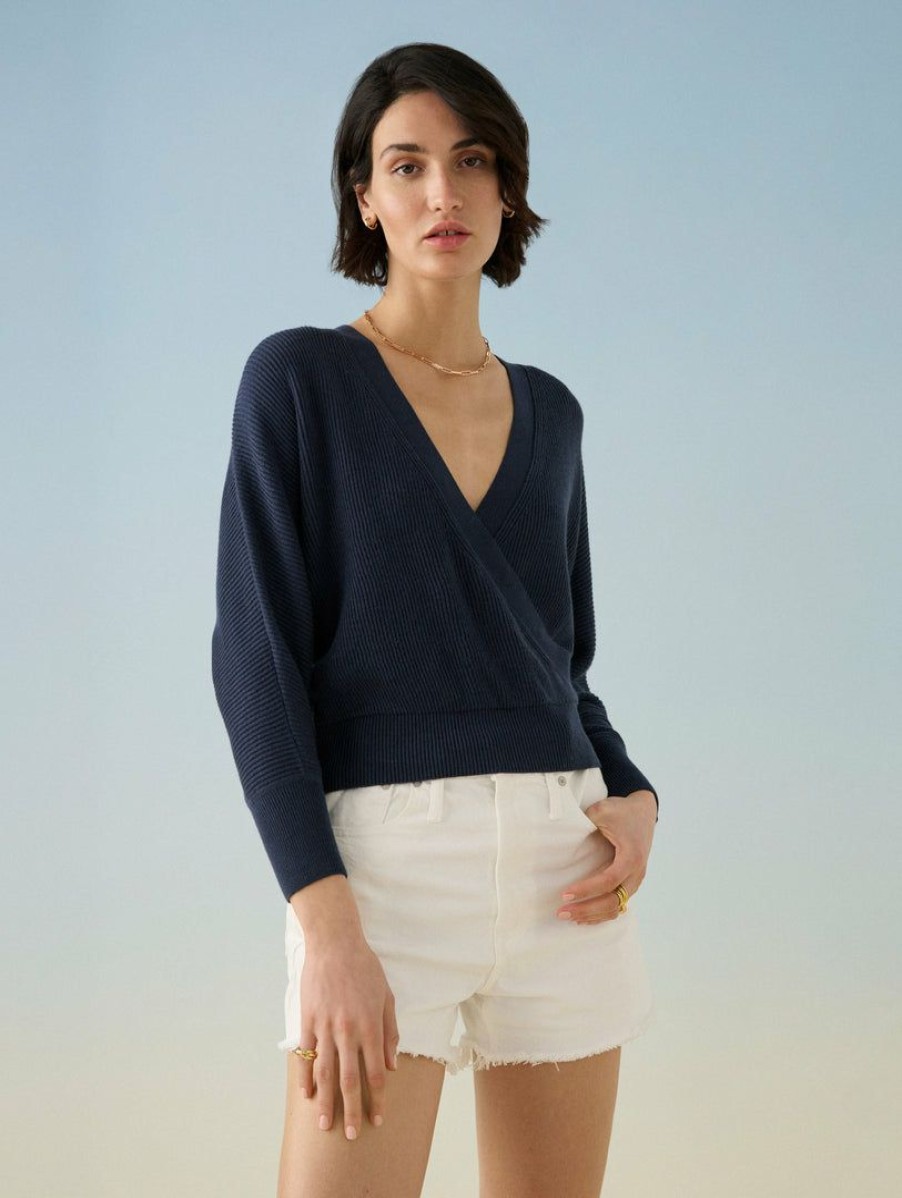 Apparel * | White + Warren Cotton Silk Ribbed Ballet Top Color Shop Navy