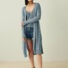 Apparel * | White + Warren Vacation Wardrobe Linen Long Open Cardigan Denim Heather