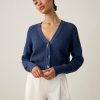 Apparel * | White + Warren Summer Staples Cotton Cropped Mesh Cardigan Dark Denim