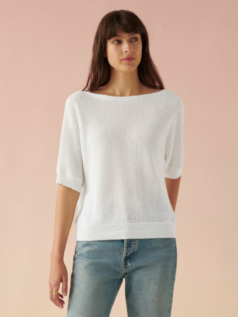 Apparel * | White + Warren Linen Off Shoulder Tee Best-Sellers White