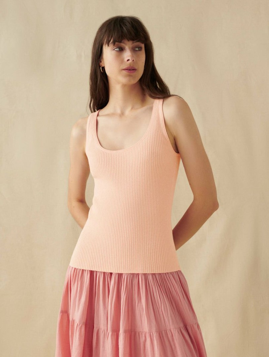 Apparel * | White + Warren Linen Blend Ribbed Tank Peach Heather