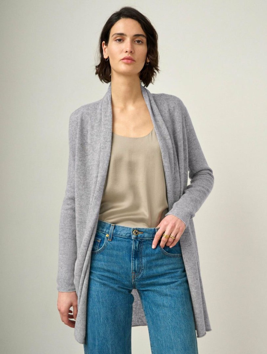 Apparel * | White + Warren Summer Staples Essential Cashmere Trapeze Cardigan Grey Heather