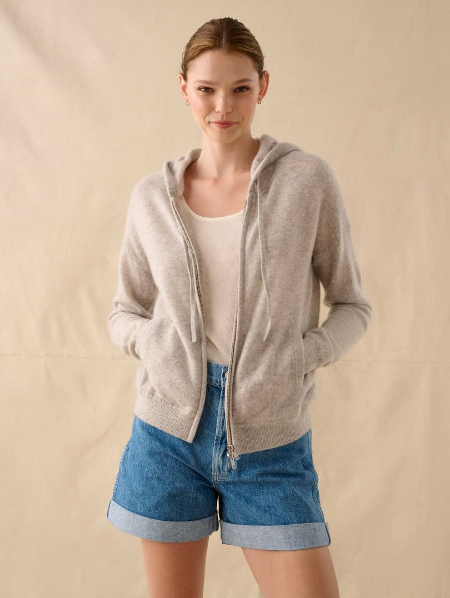 Apparel * | White + Warren Cashmere Zip Up Hoodie Cardigans Misty Grey Heather