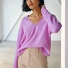 Apparel * | White + Warren Cashmere Relaxed V Neck Almost Gone Bright Lavender