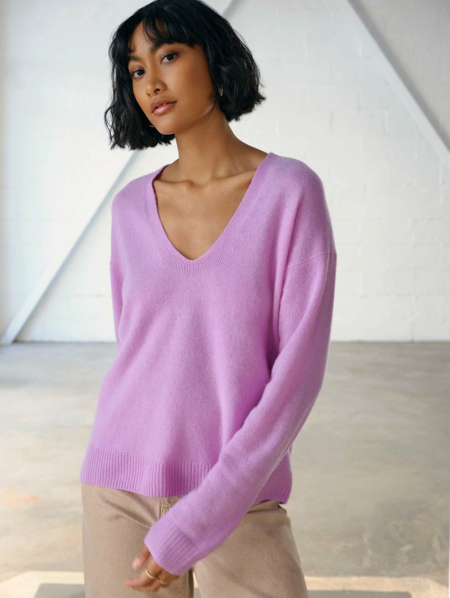 Apparel * | White + Warren Cashmere Relaxed V Neck Almost Gone Bright Lavender