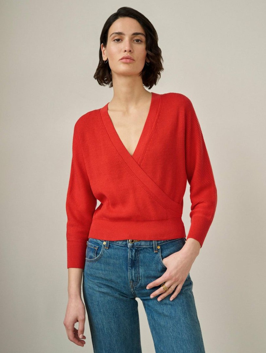 Apparel * | White + Warren Cotton Silk Ribbed Ballet Top Best-Sellers Red Flame