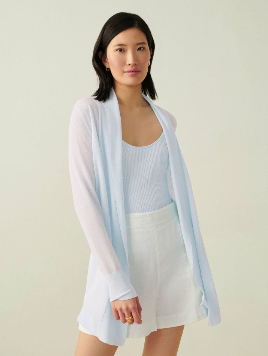 Apparel * | White + Warren Linen Blend Open Cardigan Wave Heather