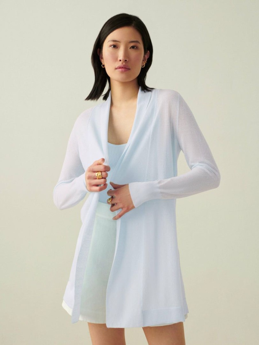 Apparel * | White + Warren Linen Blend Open Cardigan Wave Heather