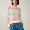 Apparel * | White + Warren Cotton Marled Striped Crewneck Rainbow Multi