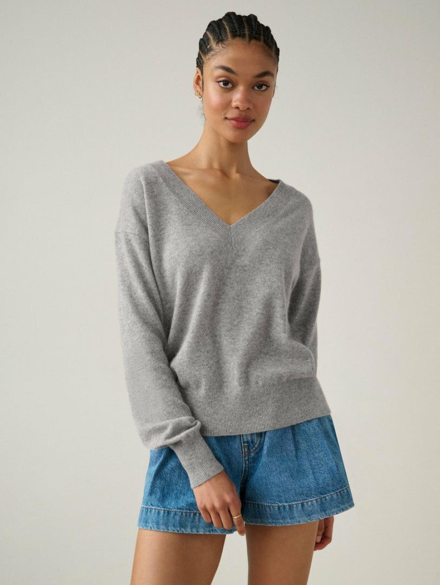 Apparel * | White + Warren Essential Cashmere V Neck Best-Sellers Grey Heather