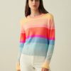 Apparel * | White + Warren Pattern Shop Cashmere Striped Shrunken Crewneck Rainbow Multi