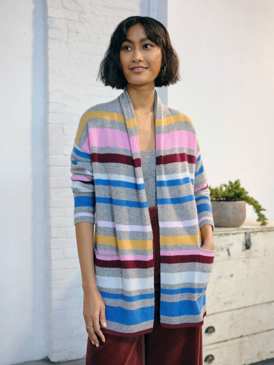 Apparel * | White + Warren Pattern Shop Luxe Cashmere Striped Cardigan Bright Combo