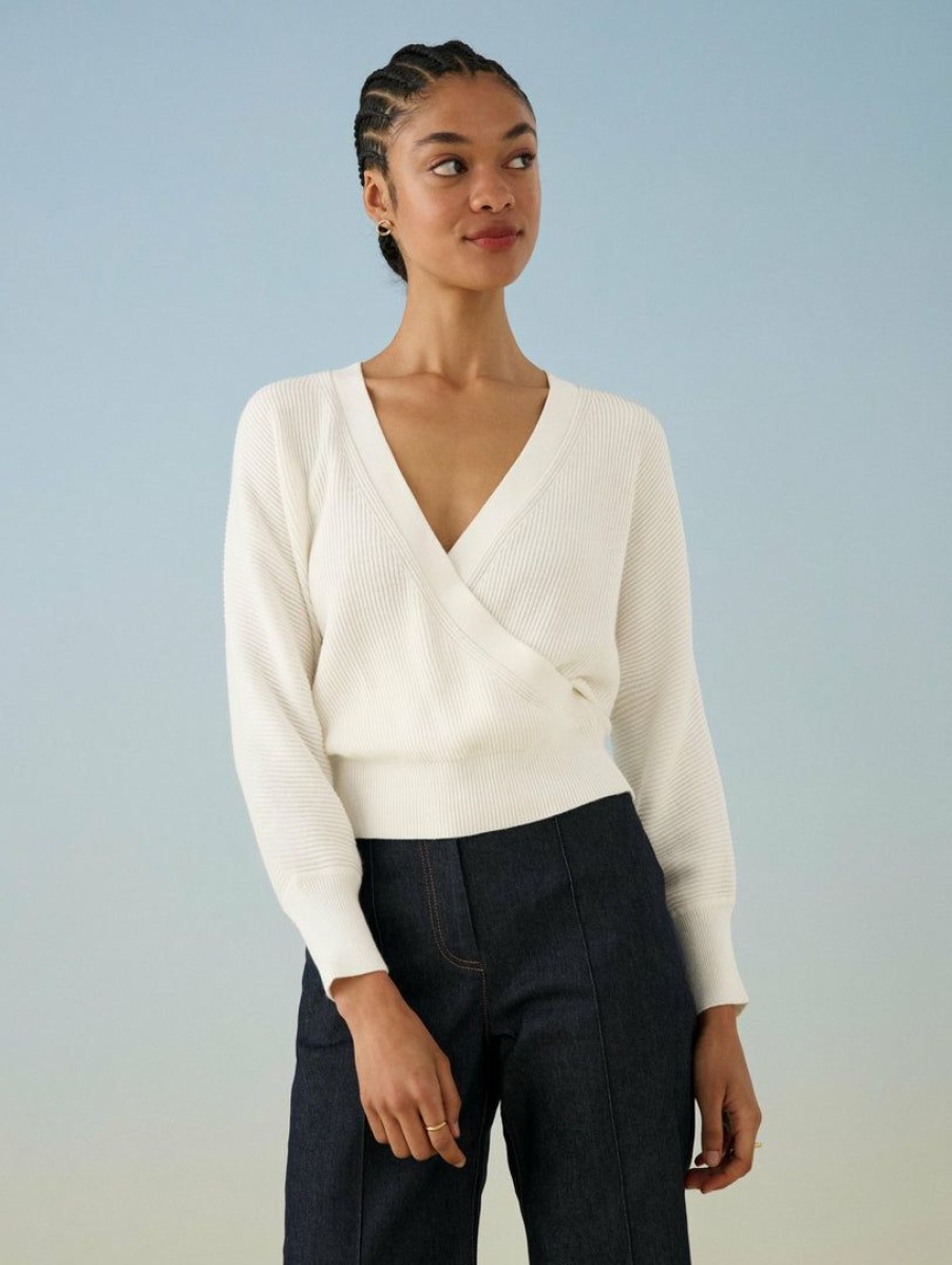 Apparel * | White + Warren Sweaters Cotton Silk Ribbed Ballet Top White