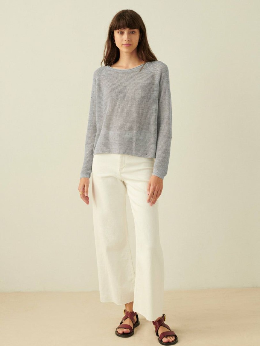 Apparel * | White + Warren Linen Ribbed Crewneck Silver Heather