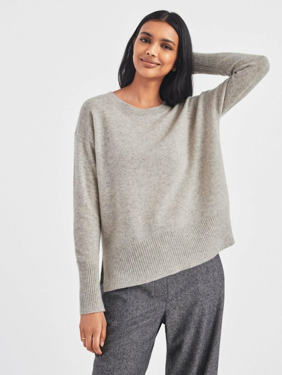 Apparel * | White + Warren Cashmere Relaxed Crewneck Misty Grey Heather