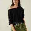 Apparel * | White + Warren Vacation Wardrobe Linen Off Shoulder Tee Black