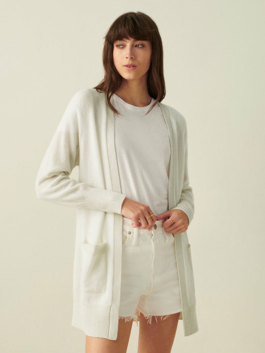 Apparel * | White + Warren Cashmere Patch Pocket Open Cardigan Cardigans Light Stone