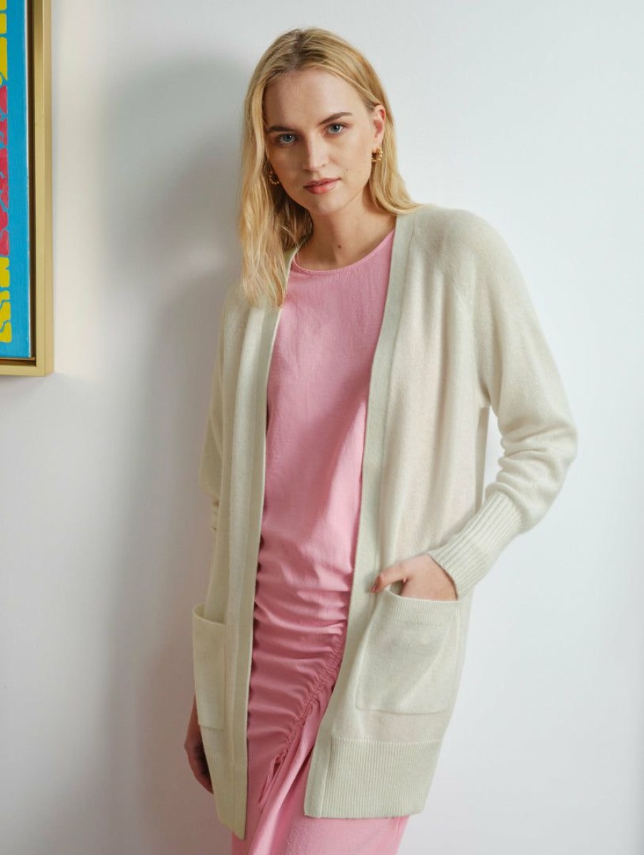 Apparel * | White + Warren Cashmere Patch Pocket Open Cardigan Cardigans Light Stone