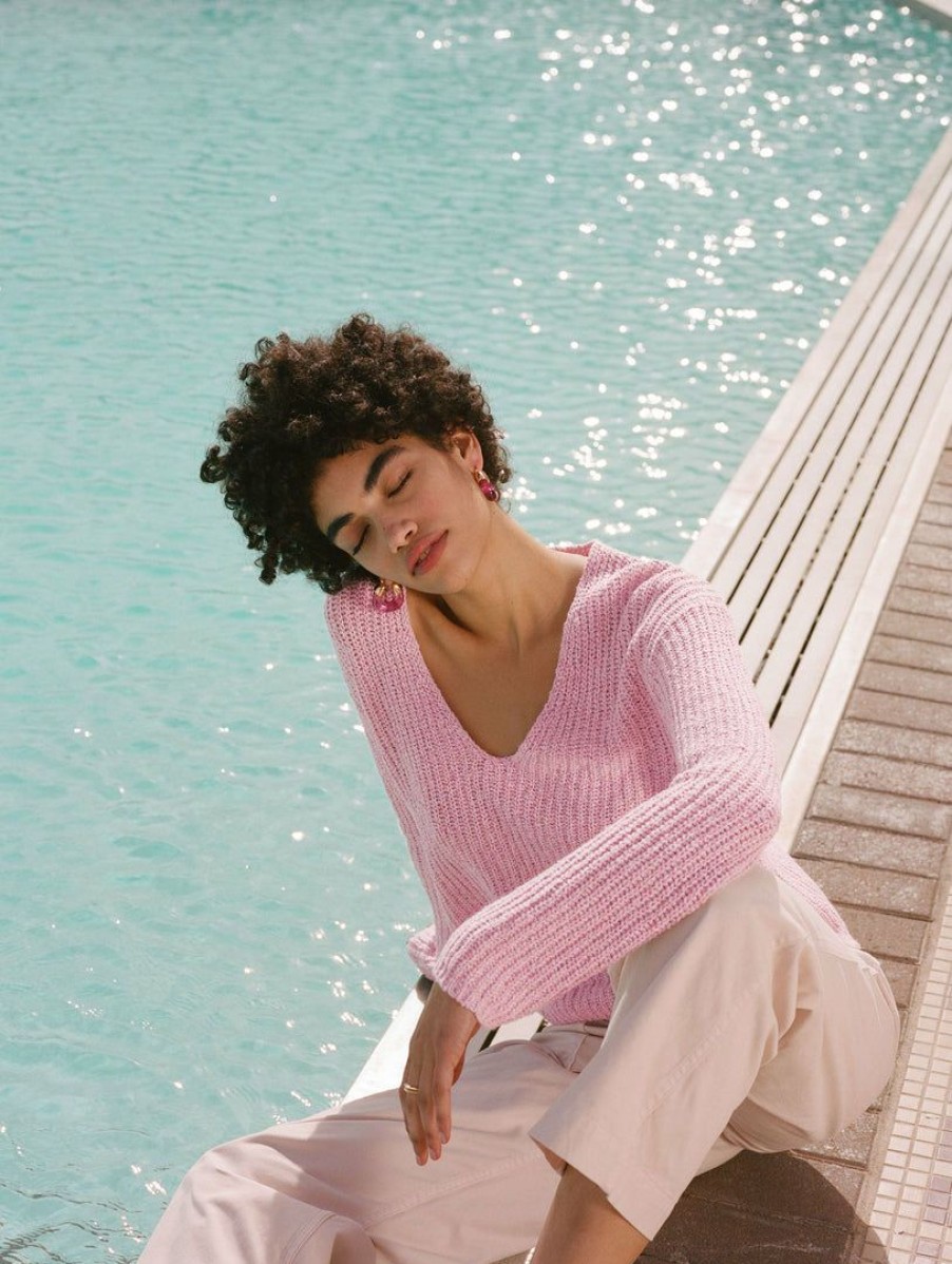 Apparel * | White + Warren Cotton Linen Marled V Neck Summer Staples Sherbet Marl