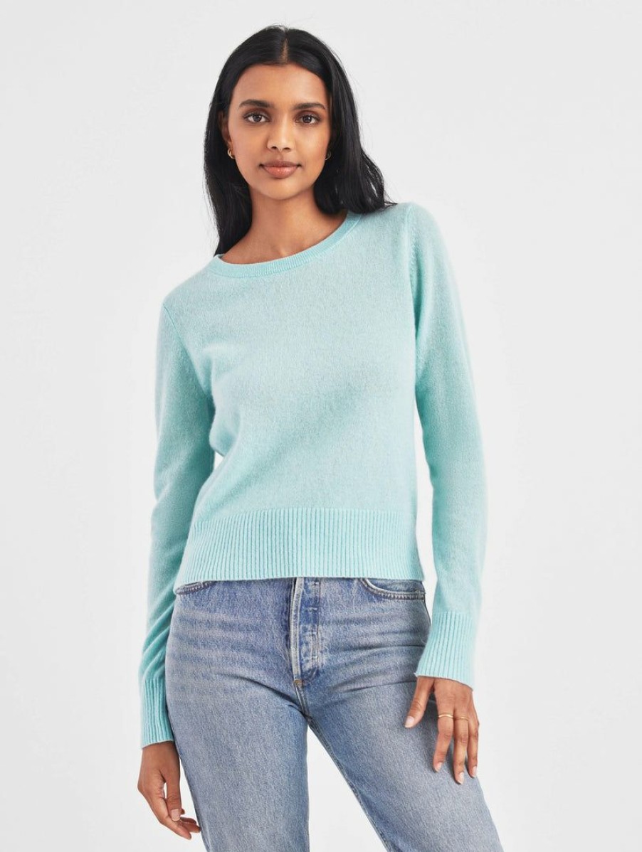 Apparel * | White + Warren Essential Cashmere Shrunken Crewneck Sea Ice