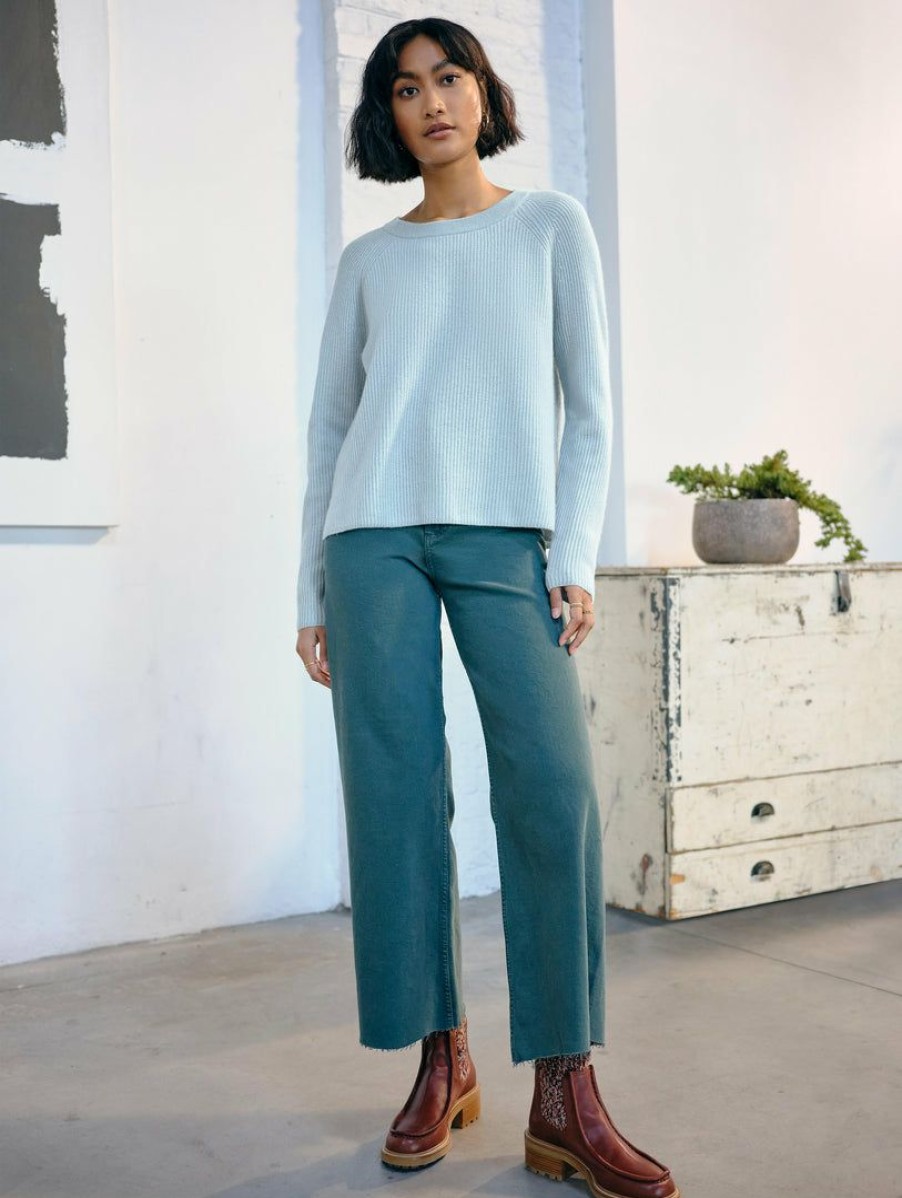 Apparel * | White + Warren Sweaters Recycled Cashmere Ribbed Crewneck Pale Jade