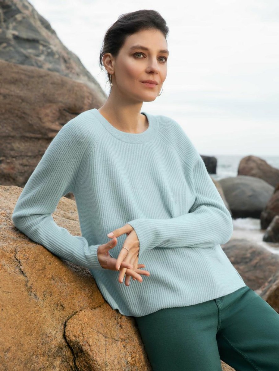 Apparel * | White + Warren Sweaters Recycled Cashmere Ribbed Crewneck Pale Jade