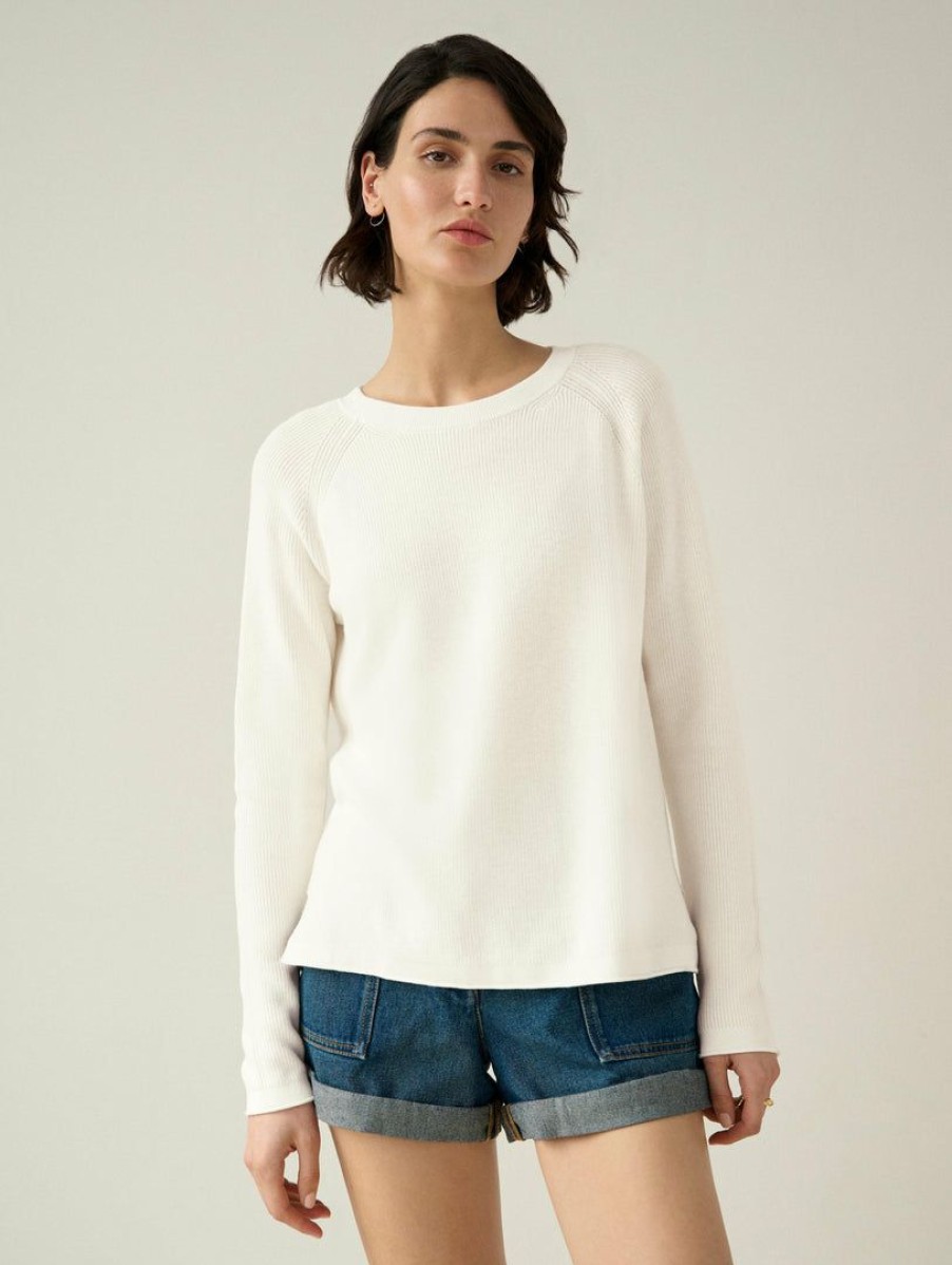 Apparel * | White + Warren Cotton Silk Ribbed Crewneck Best-Sellers White