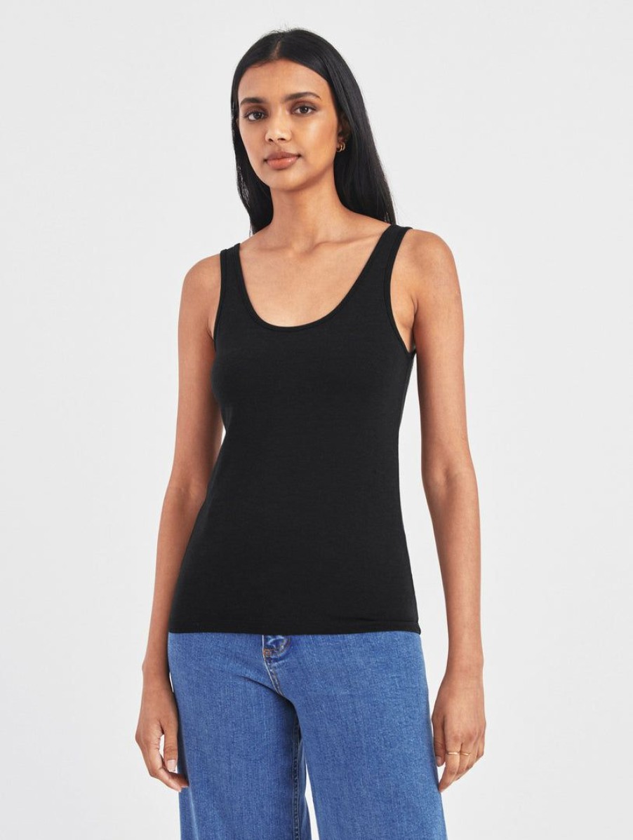 Apparel * | White + Warren Cotton Modal Tank Top Tops + Tees Black