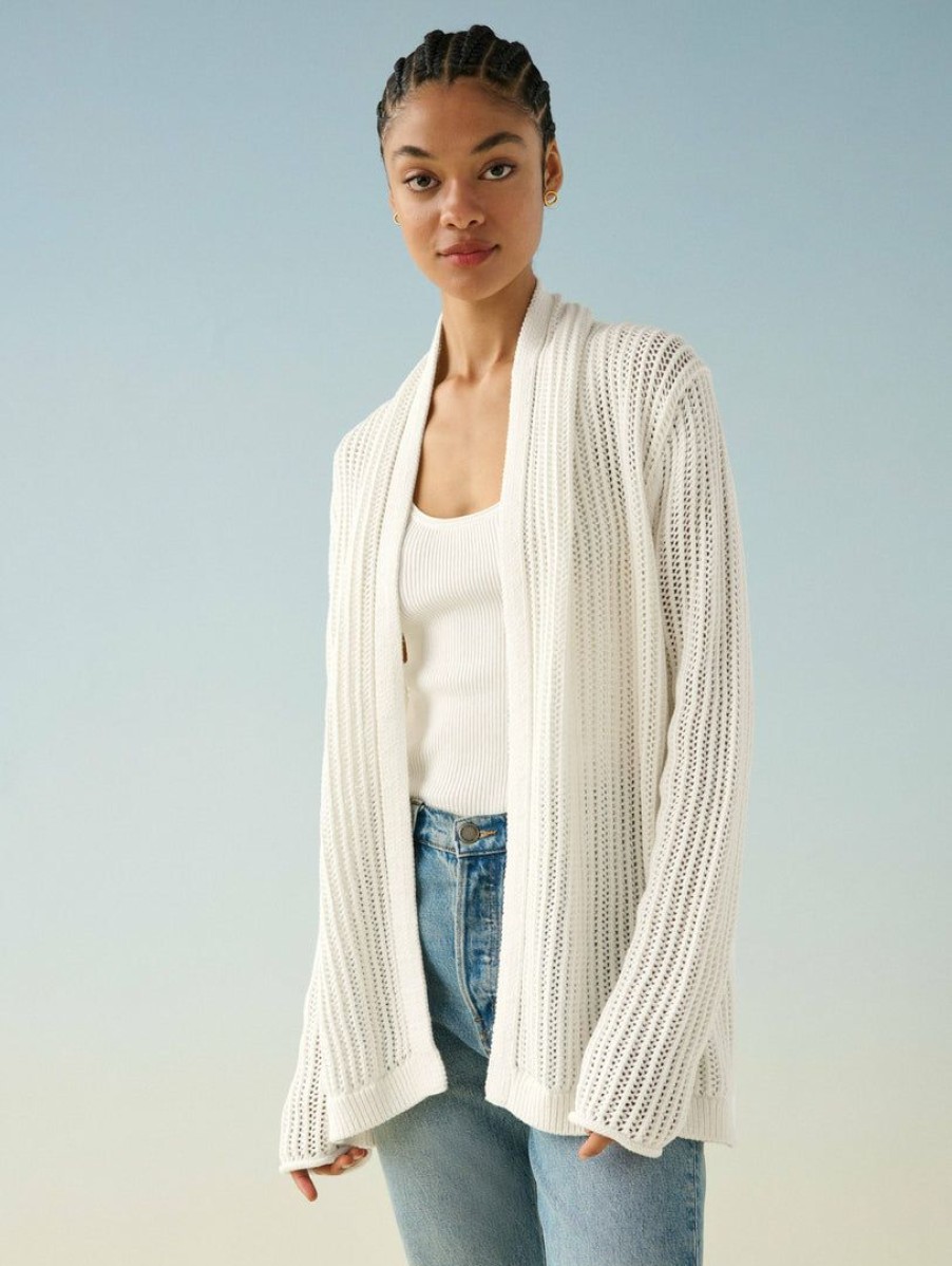 Apparel * | White + Warren Cotton Mesh Open Cardigan Summer Staples White