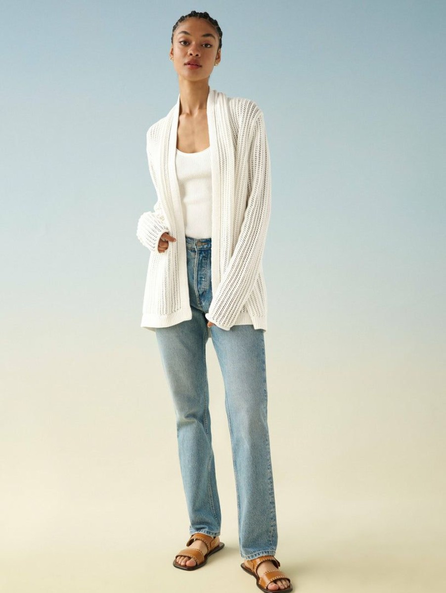 Apparel * | White + Warren Cotton Mesh Open Cardigan Summer Staples White