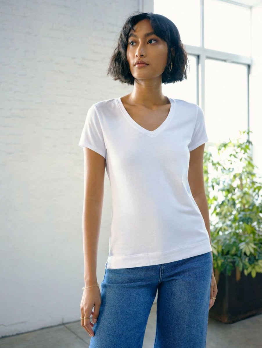 Apparel * | White + Warren Cotton Modal V Neck Tee Tops + Tees White