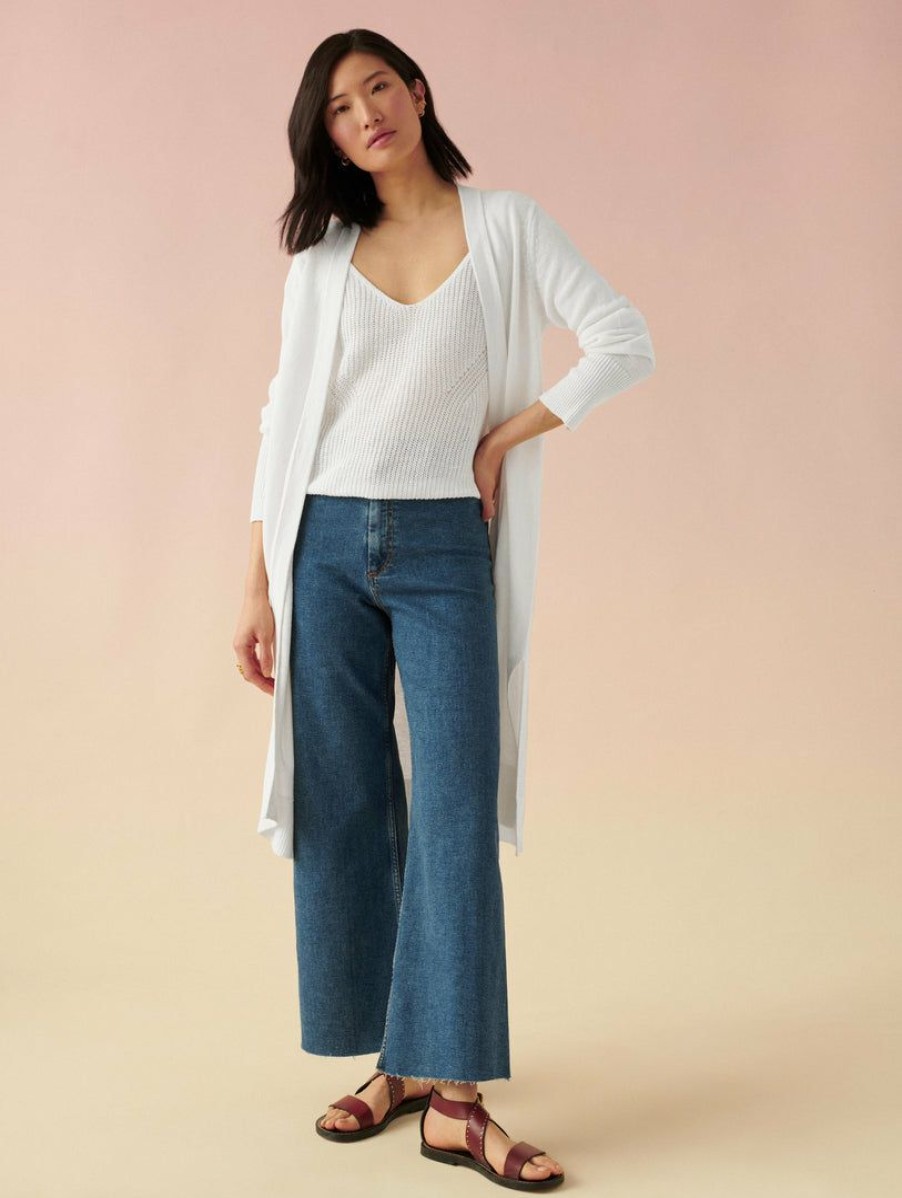 Apparel * | White + Warren Linen Long Open Cardigan White