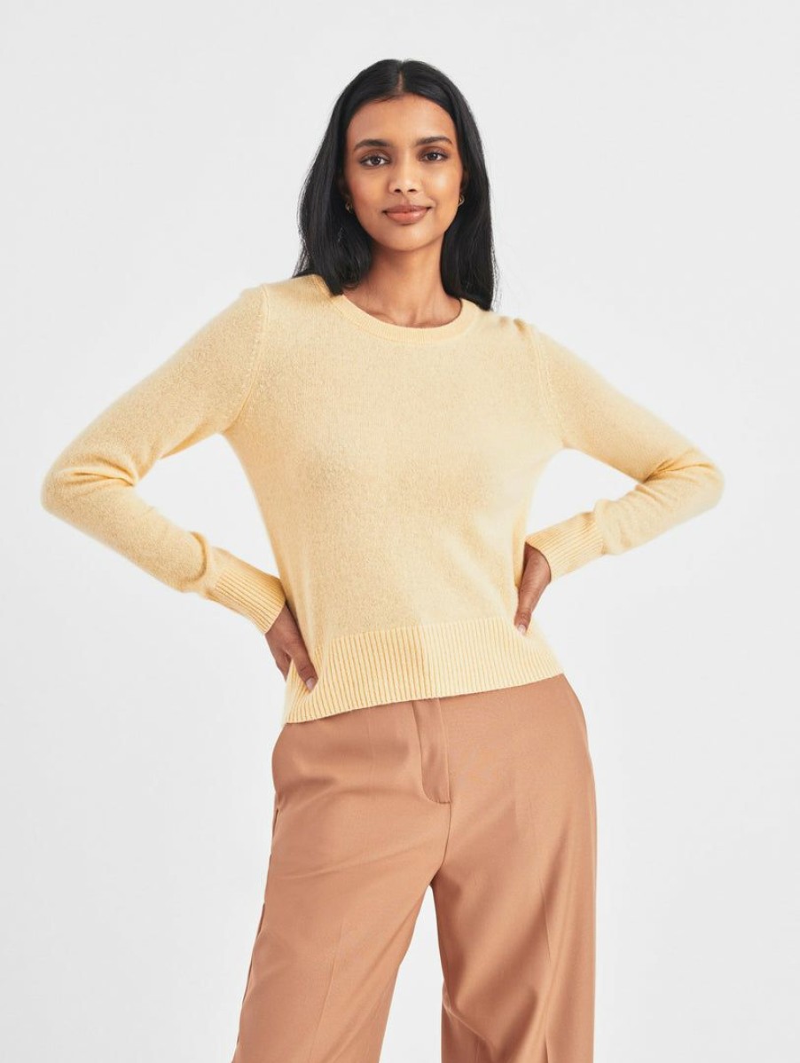 Apparel * | White + Warren Essential Cashmere Shrunken Crewneck Honeysuckle