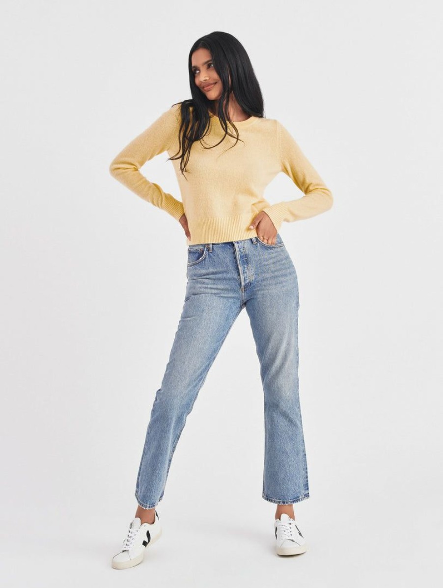 Apparel * | White + Warren Essential Cashmere Shrunken Crewneck Honeysuckle