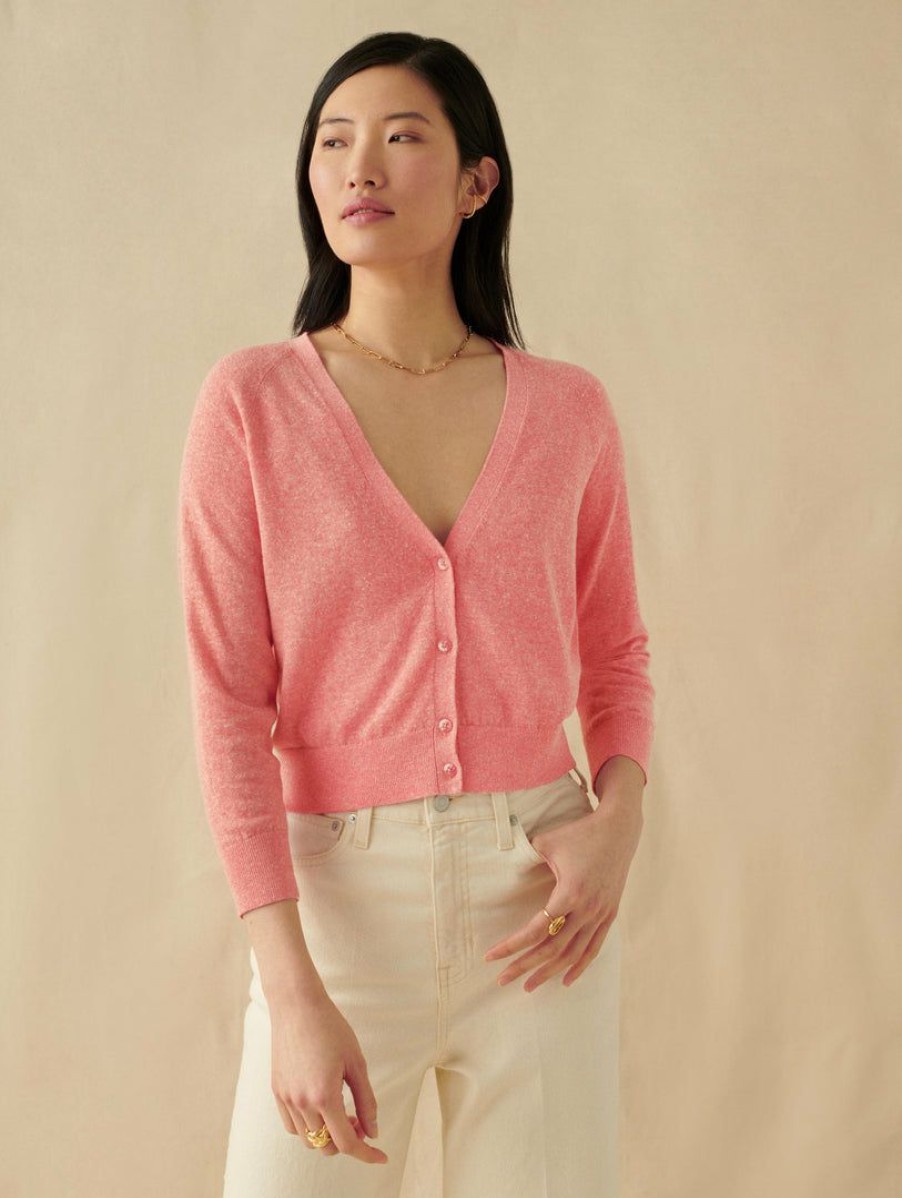 Apparel * | White + Warren Linen Blend Shrunken Cardigan Rose Heather