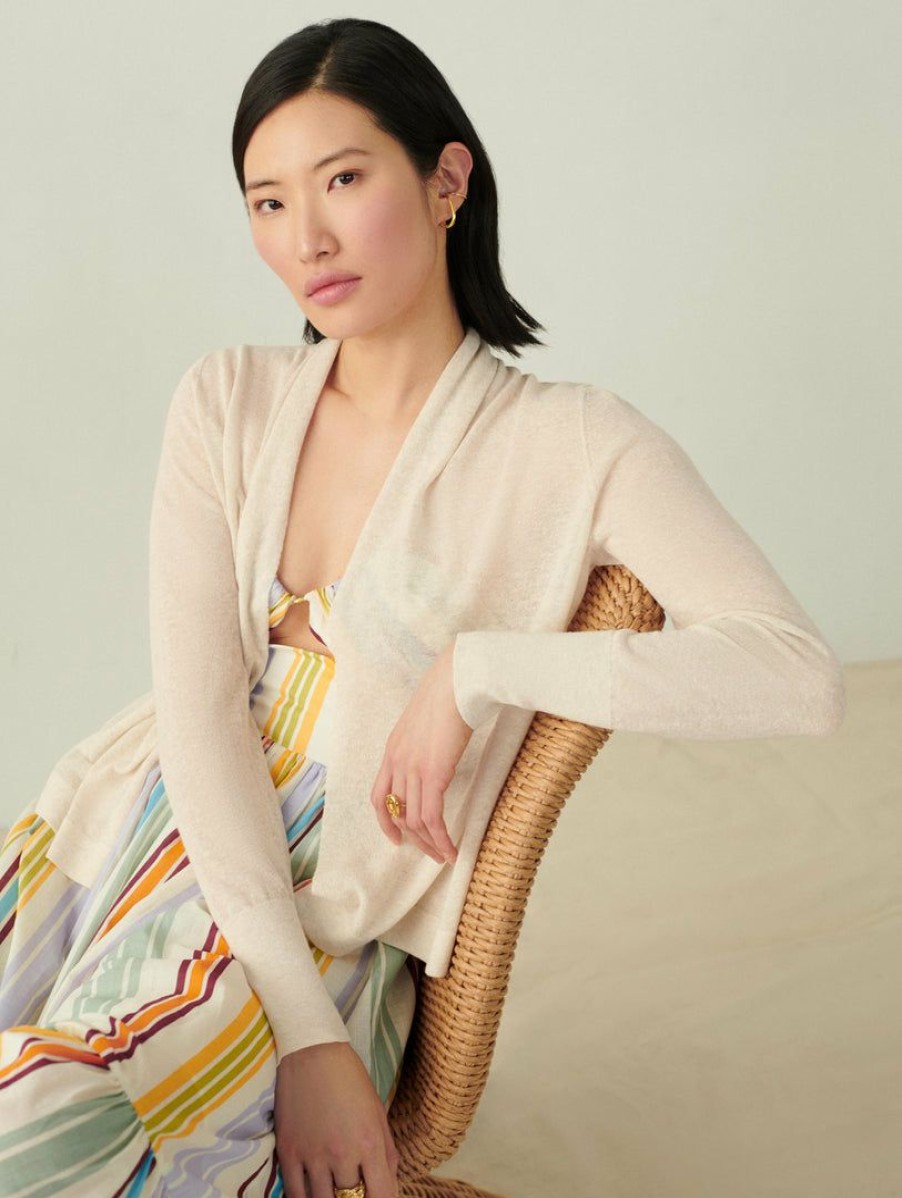 Apparel * | White + Warren Linen Blend Cropped Open Cardigan Celebration Shop Bone Heather