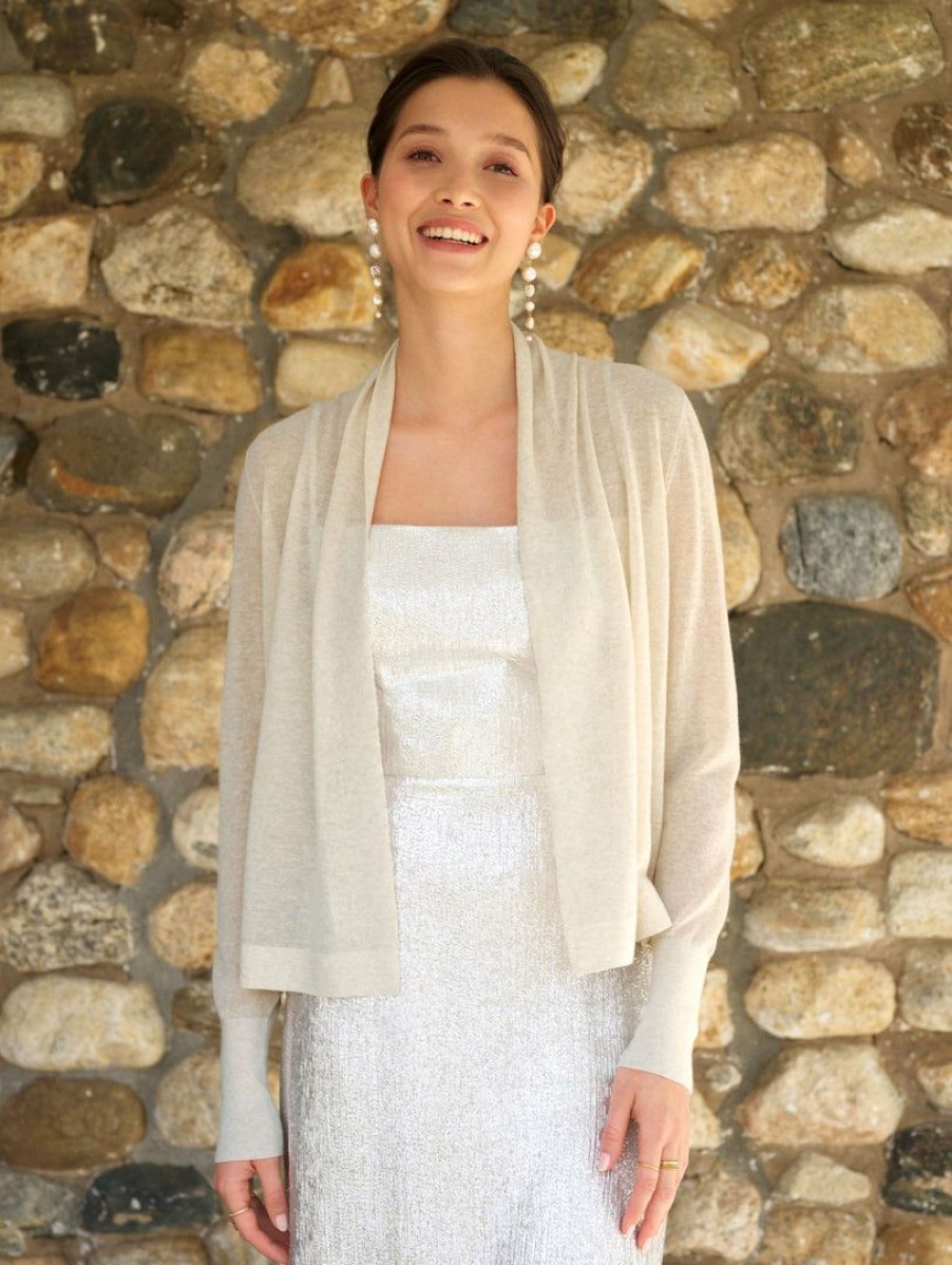 Apparel * | White + Warren Linen Blend Cropped Open Cardigan Celebration Shop Bone Heather