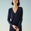 Apparel * | White + Warren Cotton Silk V Neck Color Shop Navy