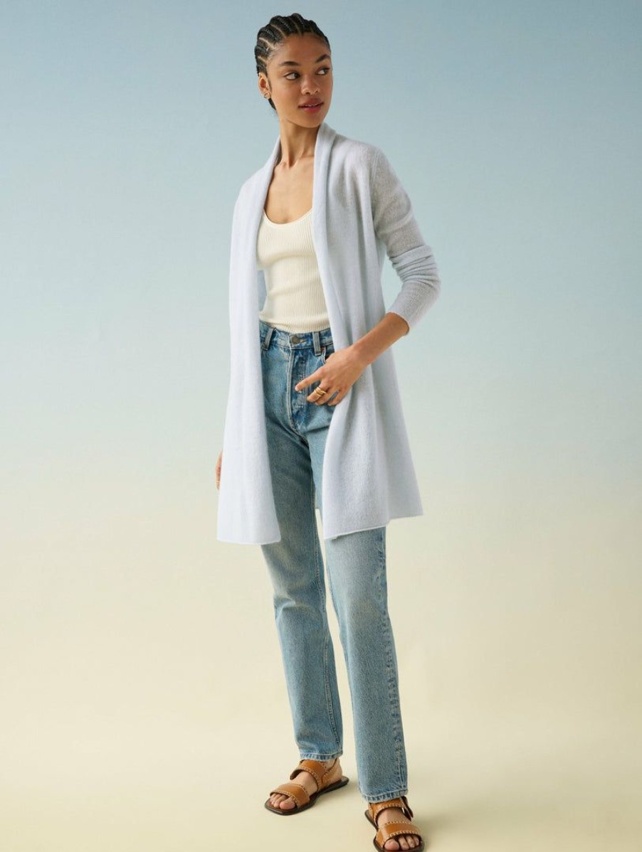 Apparel * | White + Warren Essential Cashmere Trapeze Cardigan Best-Sellers Hydrangea