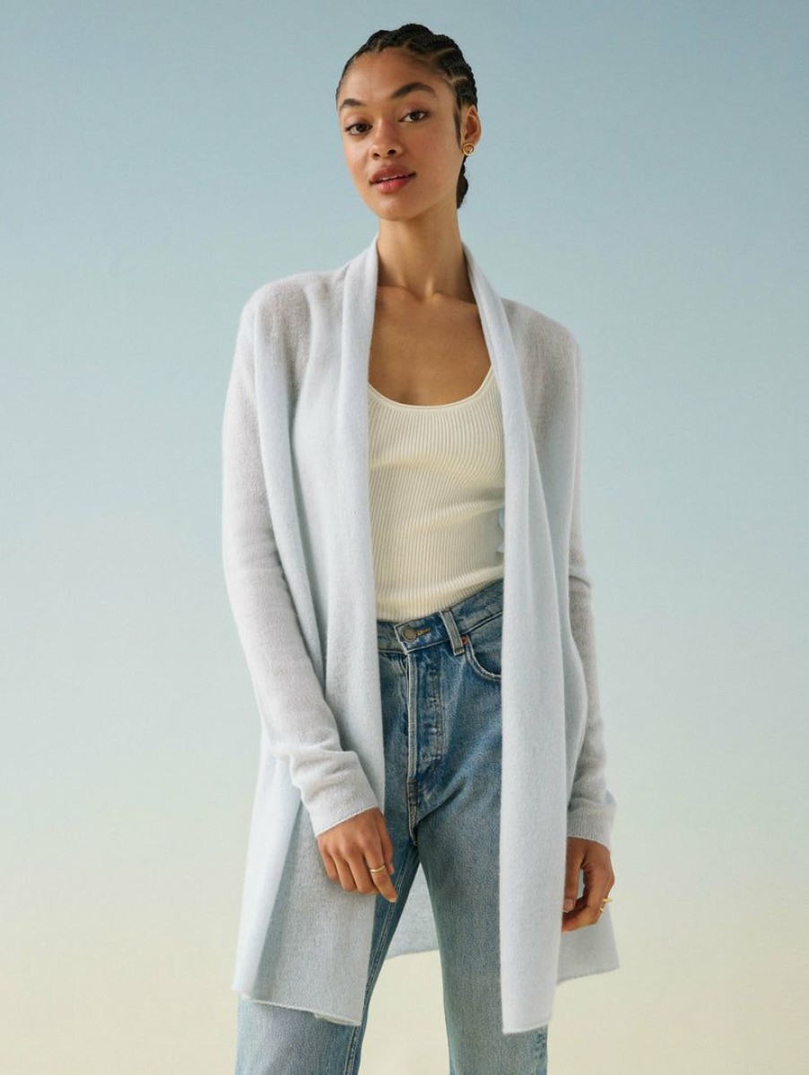 Apparel * | White + Warren Essential Cashmere Trapeze Cardigan Best-Sellers Hydrangea