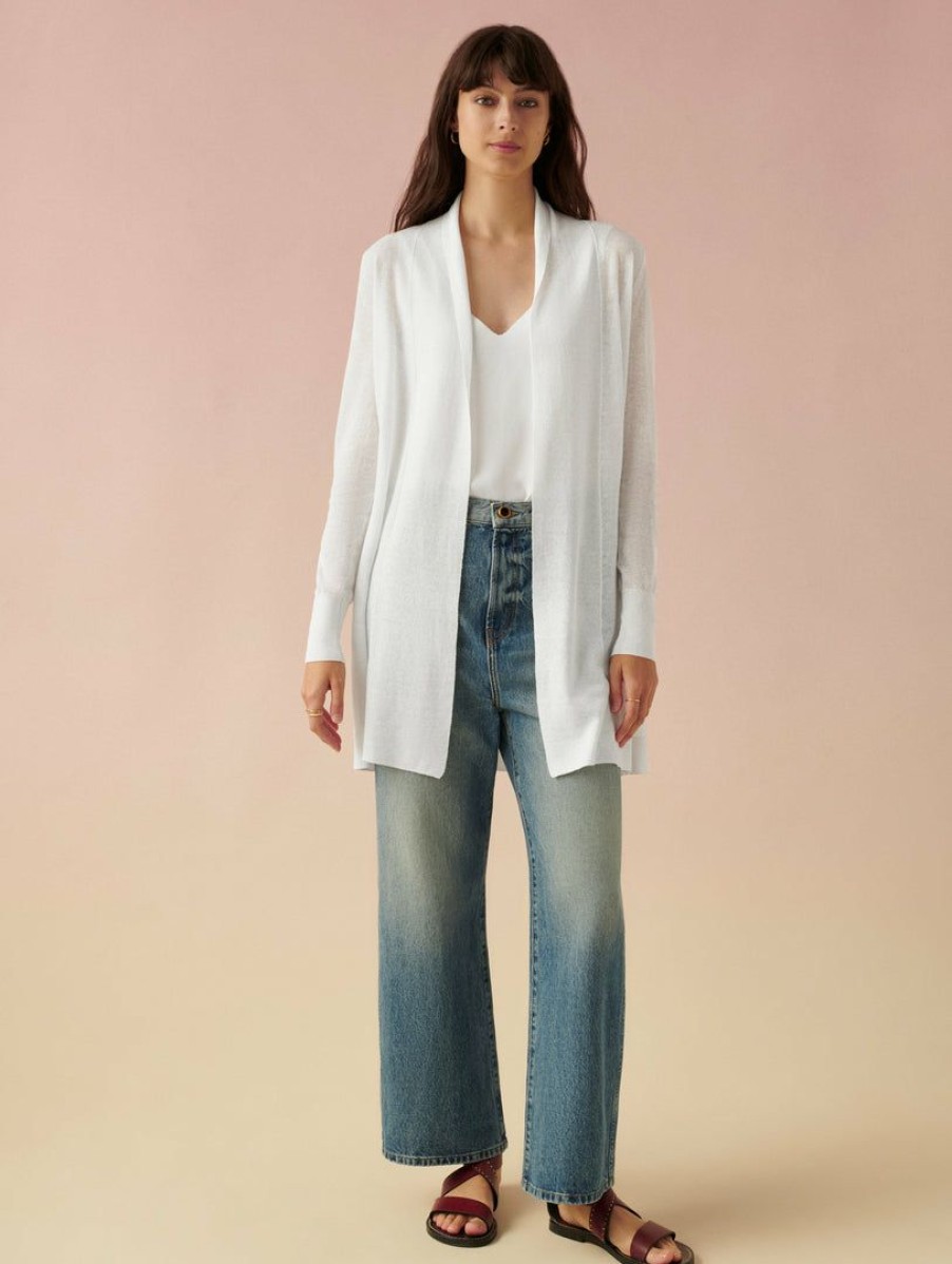 Apparel * | White + Warren Linen Blend Open Cardigan Celebration Shop White