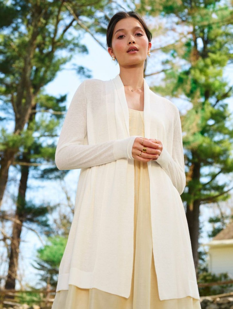 Apparel * | White + Warren Linen Blend Open Cardigan Celebration Shop White