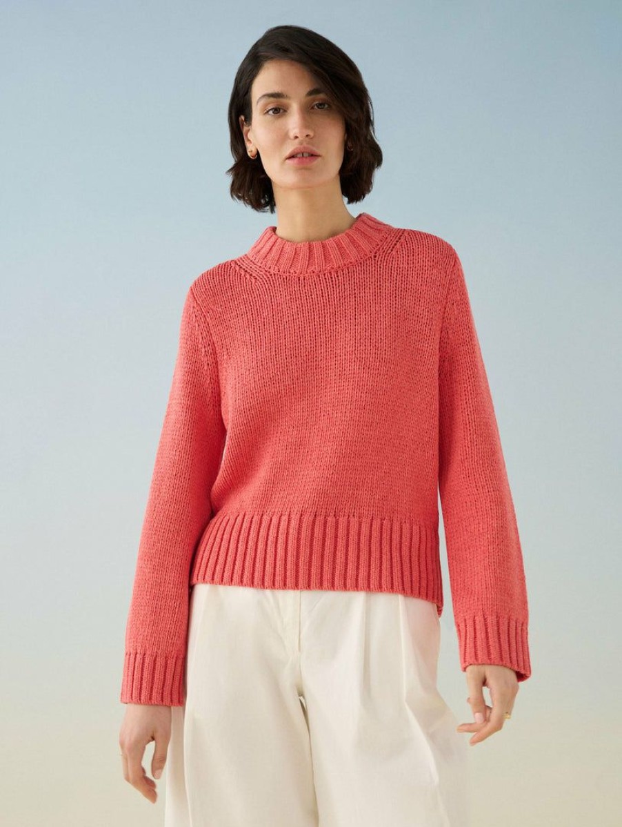 Apparel * | White + Warren Lofty Cotton High Rib Crewneck Best-Sellers Pink Geranium