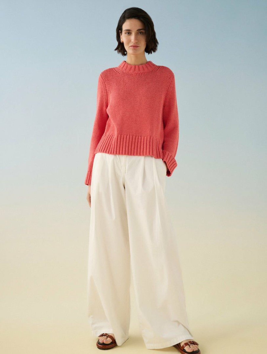 Apparel * | White + Warren Lofty Cotton High Rib Crewneck Best-Sellers Pink Geranium