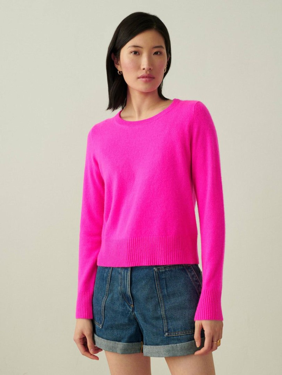 Apparel * | White + Warren Essential Cashmere Shrunken Crewneck The New Twinset Electric Fuchsia