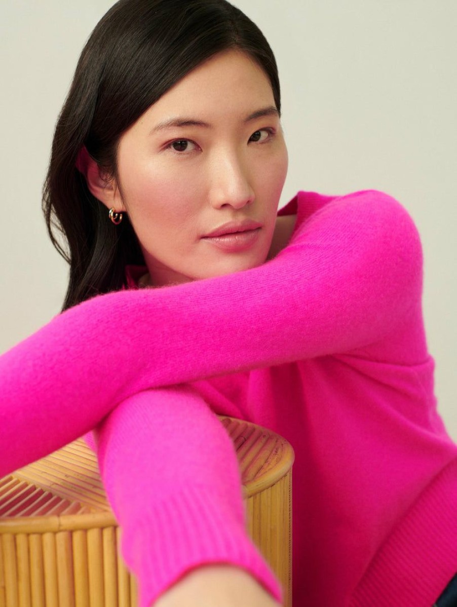 Apparel * | White + Warren Essential Cashmere Shrunken Crewneck The New Twinset Electric Fuchsia